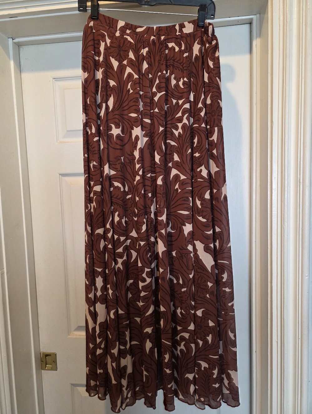 NWT Sterling Kreek Women's Brown Floral Maxi Skirt L/XL
